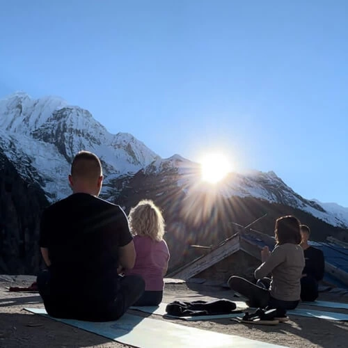 Yoga session during the Annapurna Circuit with the Tilicho Lake Yoga Trek